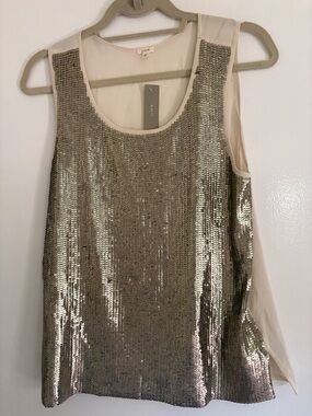J.Crew Silver Sequin Tank with Sheer Cream Back
